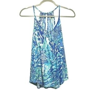 Lilly Pulitzer Womens Tank Top Blue Green Abstract Print Racerback Size XS